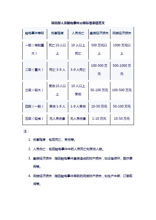 项目部人员触电事件分级标准表格