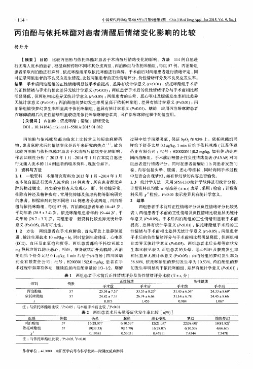 丙泊酚与依托咪酯对患者清醒后情绪变化影响的比较