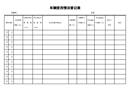 车辆使用情况登记表