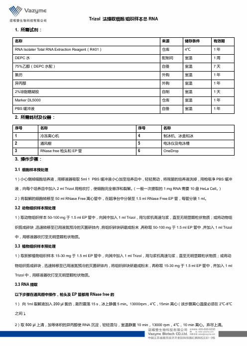 Trizol法提取动植物细胞组织总RNA