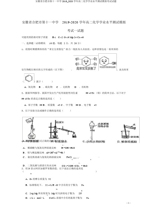 安徽省合肥市第十一中学2019_2020学年高二化学学业水平测试模拟考试试题