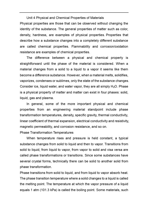 Unit 4 Physical and Chemical Properties of Materials