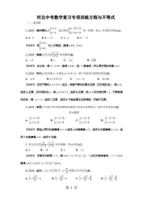 河北中考数学复习专项训练方程与不等式