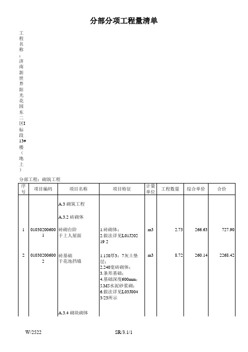 机电总包工程量清单地上清单