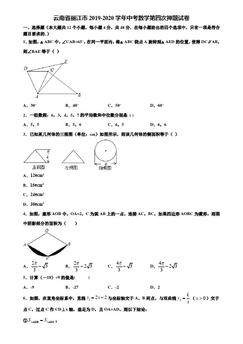 云南省丽江市2019-2020学年中考数学第四次押题试卷含解析