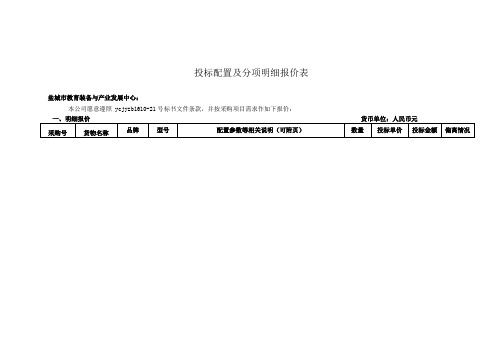 投标配置及分项明细报价表