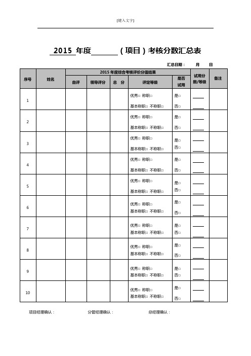 年终考核分数汇总表模板