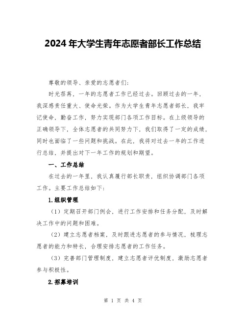 2024年大学生青年志愿者部长工作总结