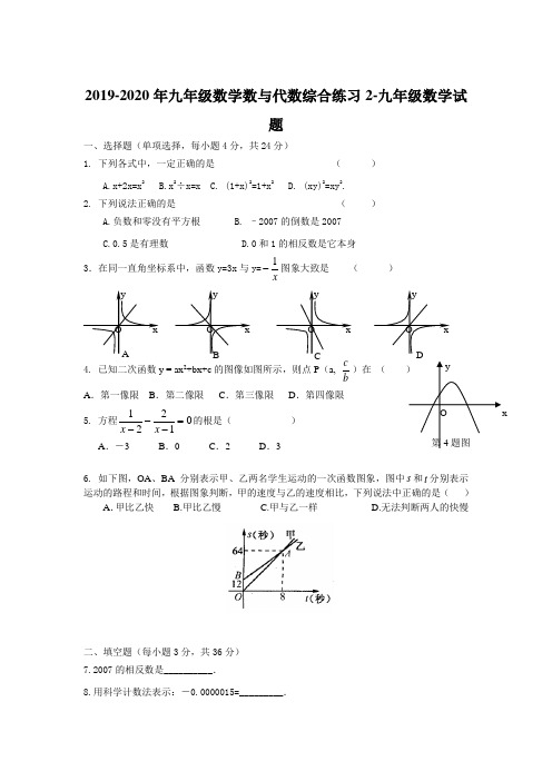 2019-2020年九年级数学数与代数综合练习2-九年级数学试题