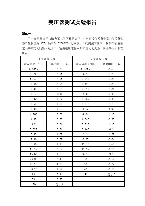 变压器测试实验报告