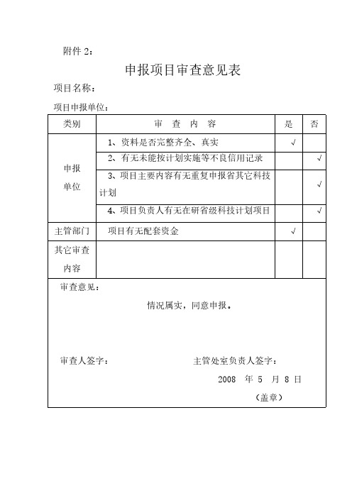 申报项目审查意见表