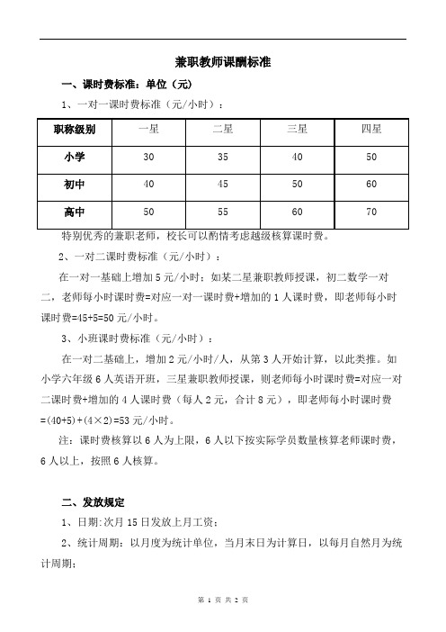 教育培训机构兼职教师薪酬制度