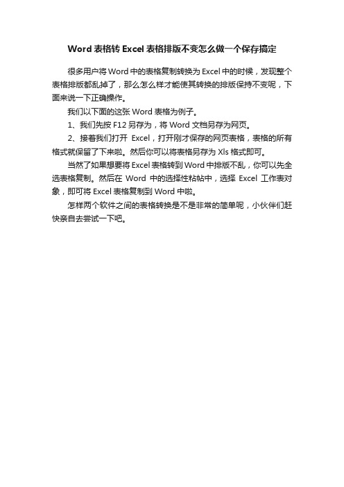 Word表格转Excel表格排版不变怎么做一个保存搞定