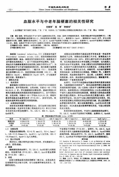 血脂水平与中老年脑梗塞的相关性研究