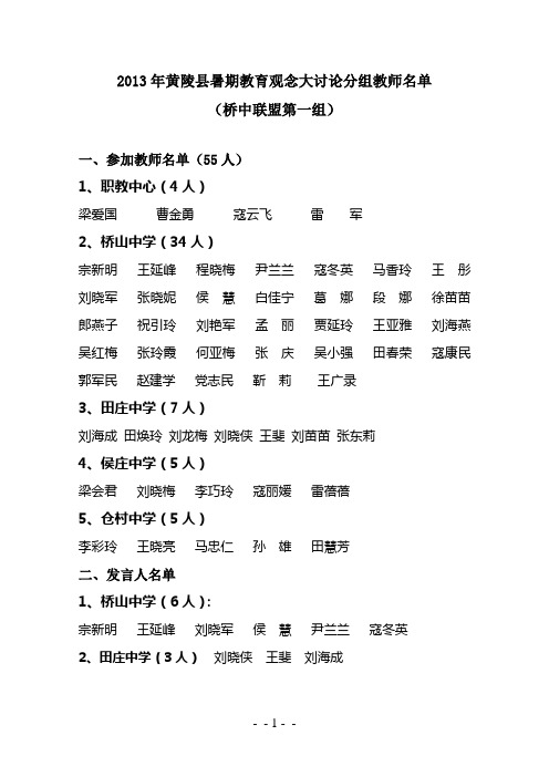 2013年暑期教育观念大讨论分组教师名单