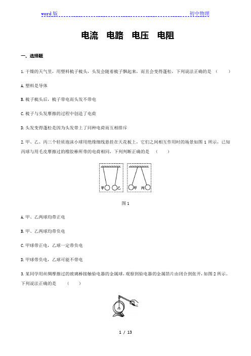 人教版九年级物理全册期末专题复习训练 电流 电路 电压 电阻