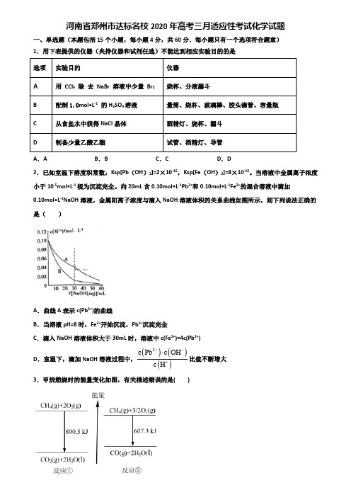 河南省郑州市达标名校2020年高考三月适应性考试化学试题含解析