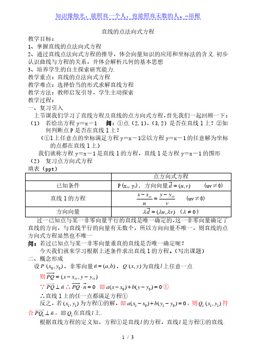 沪教版高中数学高二下册 -11.1 直线的方程 -直线的点方向式方程 教案