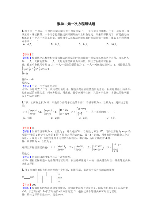 数学二元一次方程组试题
