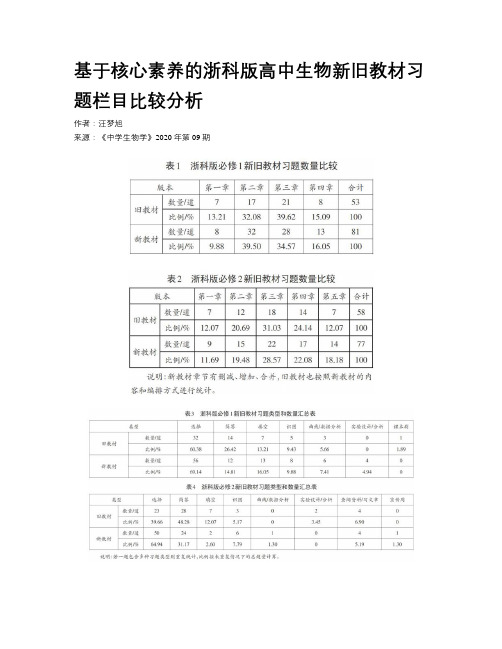 基于核心素养的浙科版高中生物新旧教材习题栏目比较分析