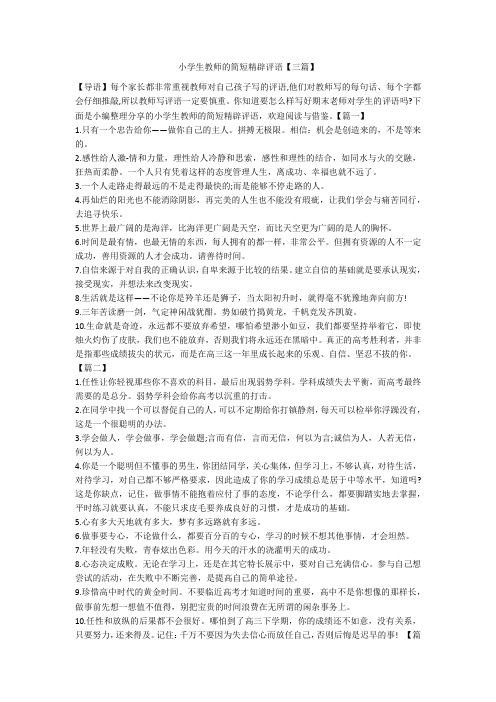 小学生教师的简短精辟评语【三篇】
