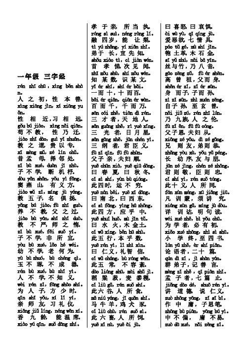 一年级《三字经》背诵内容节选