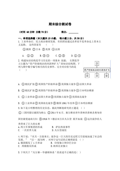 2020春学九年级历史下册人教版期末综合测试卷答案