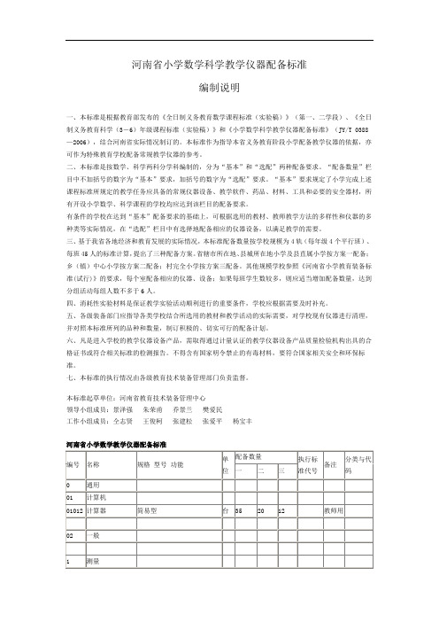 5河南省小学数学科学教学仪器配备标准(详细)概论