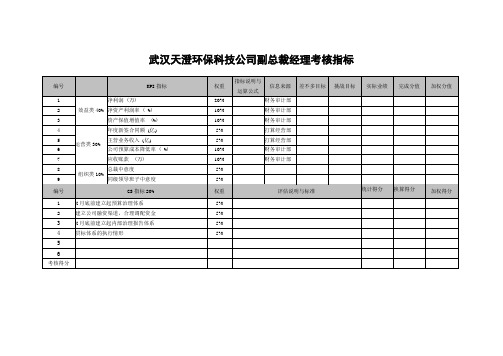 武汉天澄环保科技公司副总裁经理考核指标