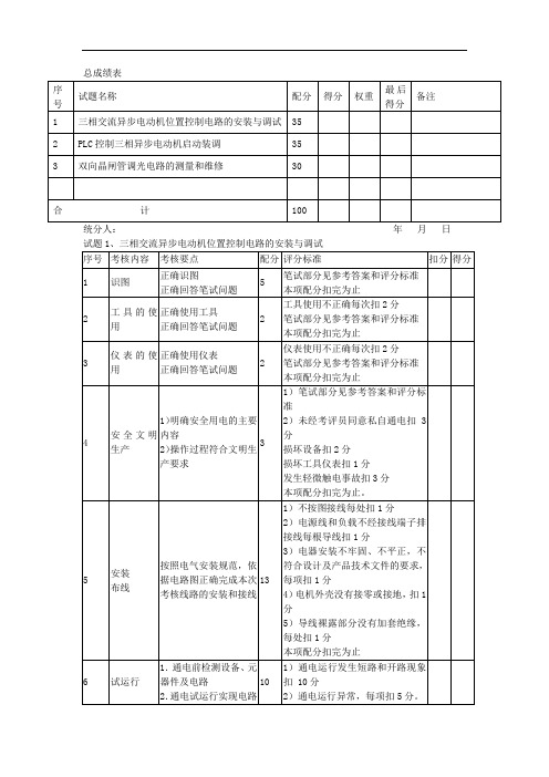 维修电工中级操作技能考核评分记录表[001]