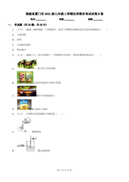 福建省厦门市2021版九年级上学期化学期末考试试卷B卷