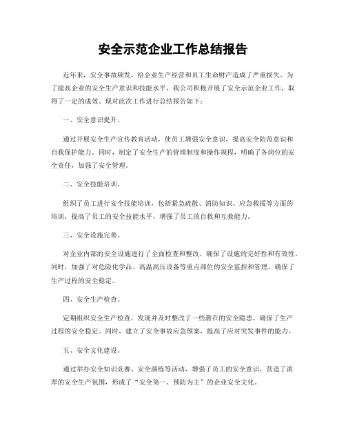 安全示范企业工作总结报告