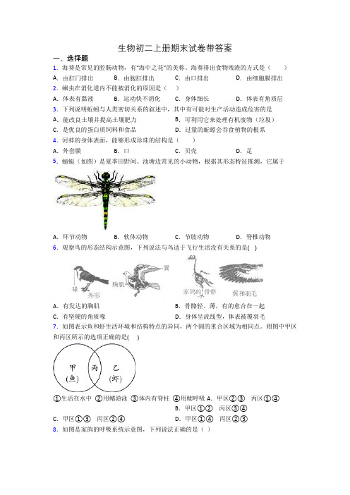 生物初二上册期末试卷带答案