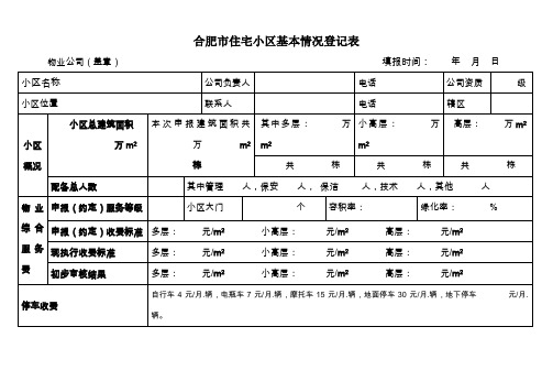 合肥市住宅小区基本情况登记表