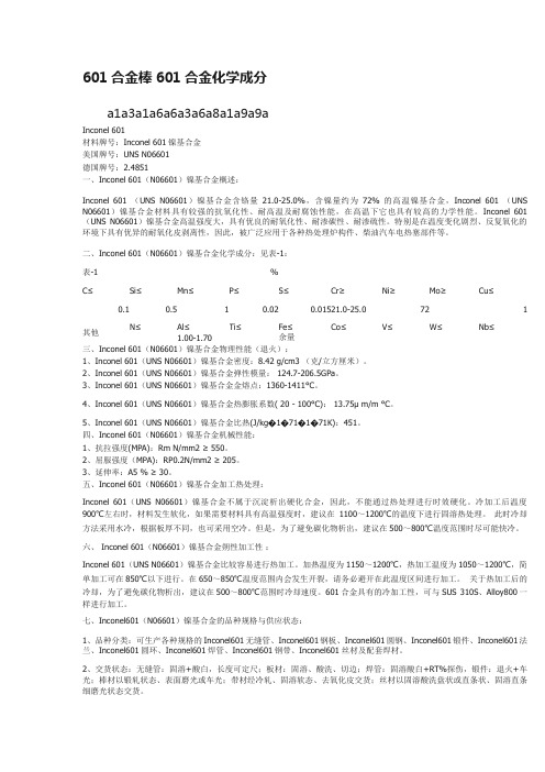 601合金棒601合金化学成分