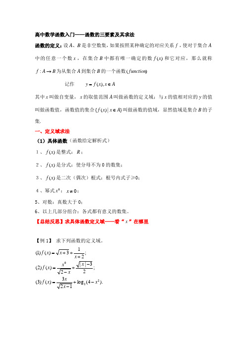 高中数学函数入门——三要素：定义域、值域、对应关系的求法