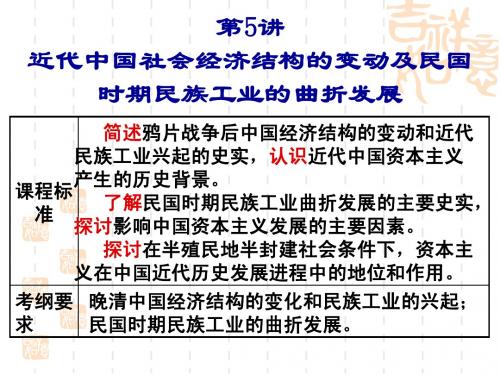 2014年高三历史一轮复习：必修二 第5讲  近代中国社会经济结构的变动及民国时期民族工业的曲折发展