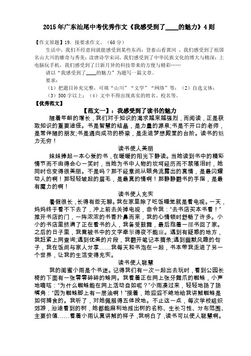 广东汕尾中考优秀作文《我感受到了的魅力》