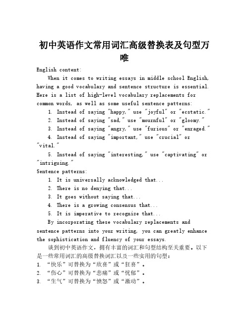 初中英语作文常用词汇高级替换表及句型万唯