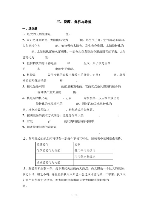 北师大版物理九年级全册 16.3《能源：危机与希望》同步练习3