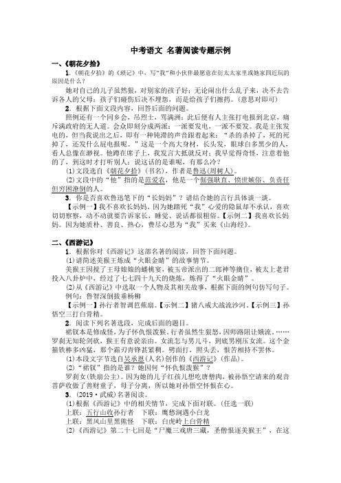 2020年中考语文名著阅读专题示例