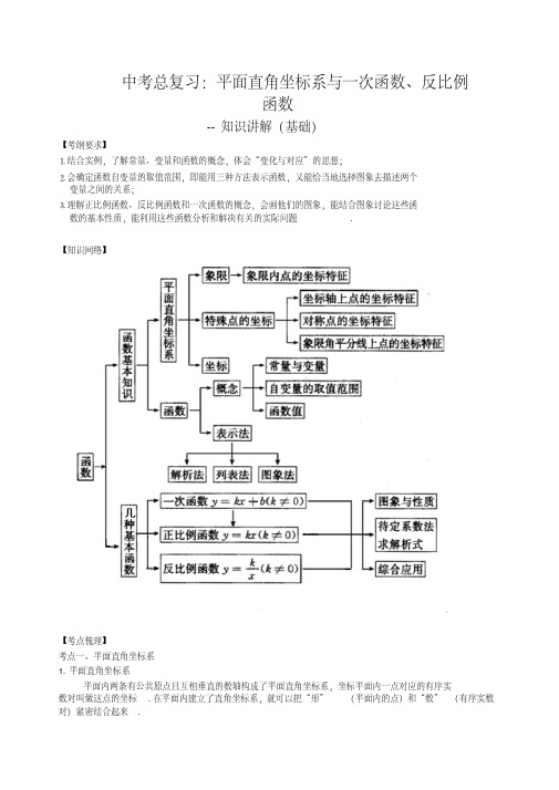 北师大初中数学中考总复习：平面直角坐标系与一次函数、反比例函数--知识讲解(基础)-精品