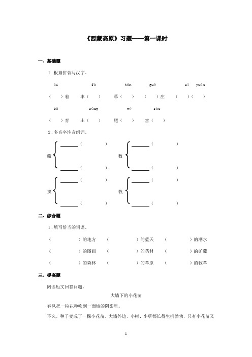 最新西师大版语文三年级上册《西藏高原》精选习题第一课时(精品)