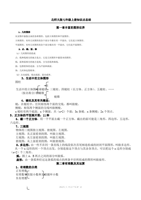 2016 北师大版初中数学知识点归纳(7-9年级)