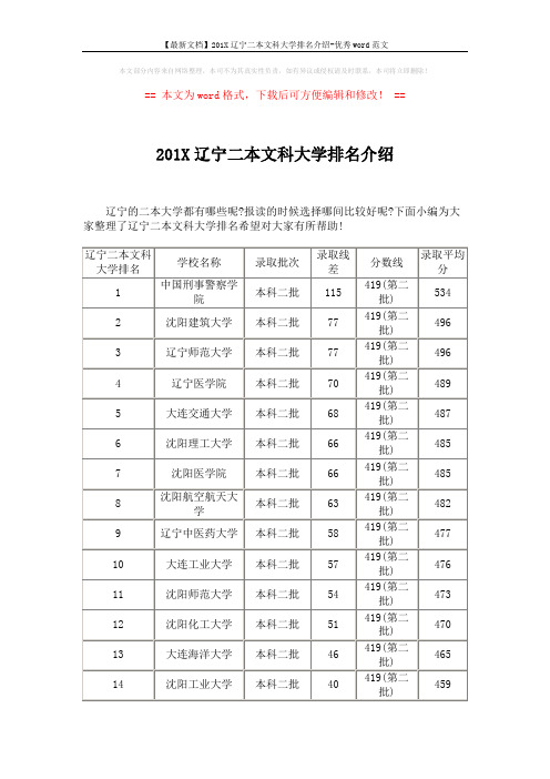 【最新文档】201X辽宁二本文科大学排名介绍-优秀word范文 (3页)