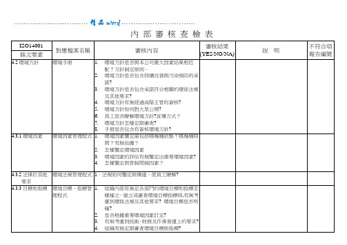 ISO14001内部审核检查表