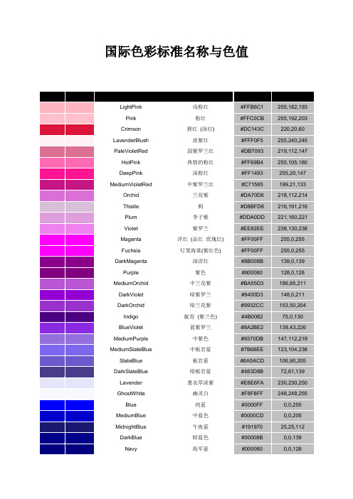 国际色彩标准名称与色值