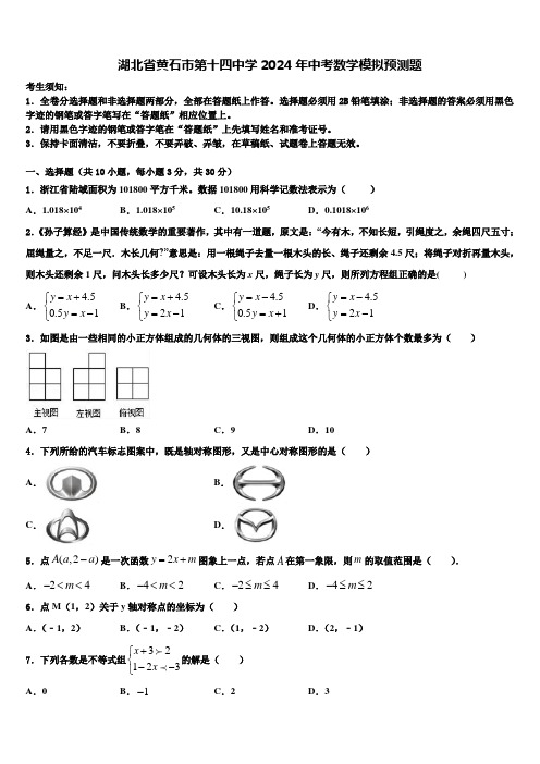 湖北省黄石市第十四中学2024届中考数学模拟预测题含解析