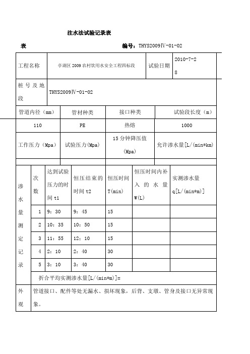 注水法试验记录表