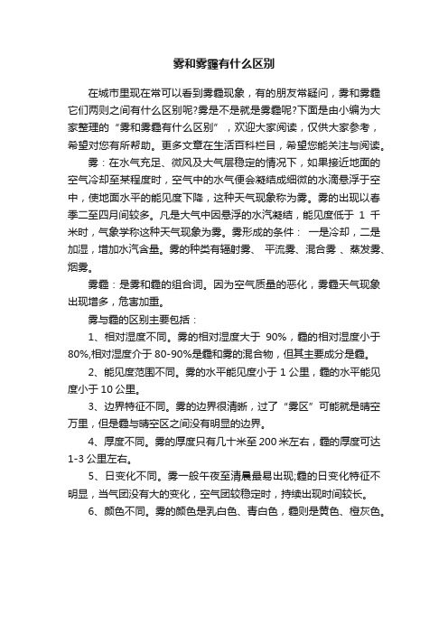 雾和雾霾有什么区别